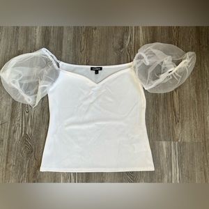 Express White Organza Puff Sleeve Top, Size S